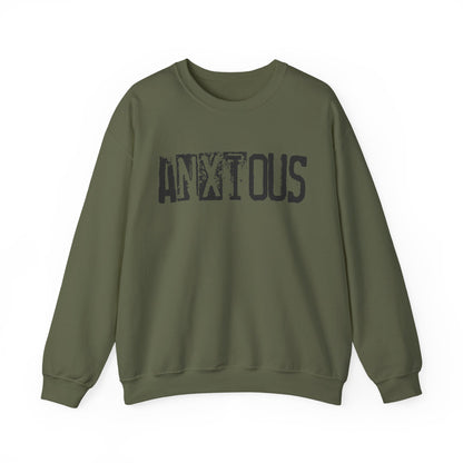 Anxious Graphic Sweatshirt — Distressed Text Crewneck for Anxious Vibes