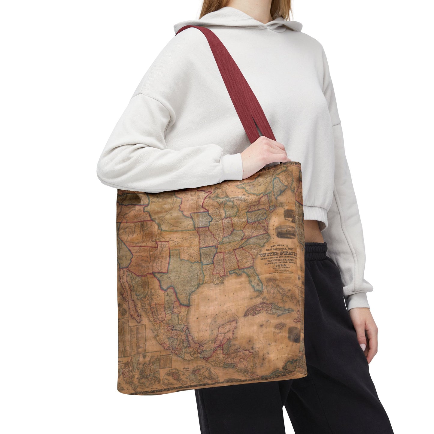 Vintage United States Map Tote Bag  Distressed Antique World Map All-Over Print Tote