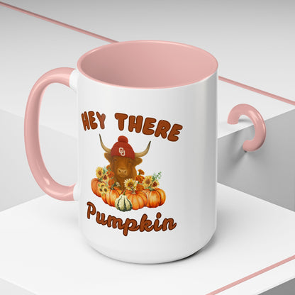 Highland Cow Sooner Fan Mug 11oz and 15oz Hey There Pumpkin Coffee Mug, Fall Gifts, Autumn Decor, Cute Pumpkin Mug, Seasonal Coffee Cups, Thanksgiving Mugs