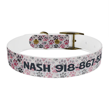Personalized Paw Print Dog Collar — Custom Name & Phone Number, Cute Pink Gray Pet Collar