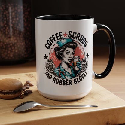 Coffee Scrubs and Rubber Gloves Coffee Lover's Accent Mug: Perfect for Nurses, Gifts for Healthcare Workers, Funny Medical Gifts, Kitchen Decor, Unique Coffee Mugs