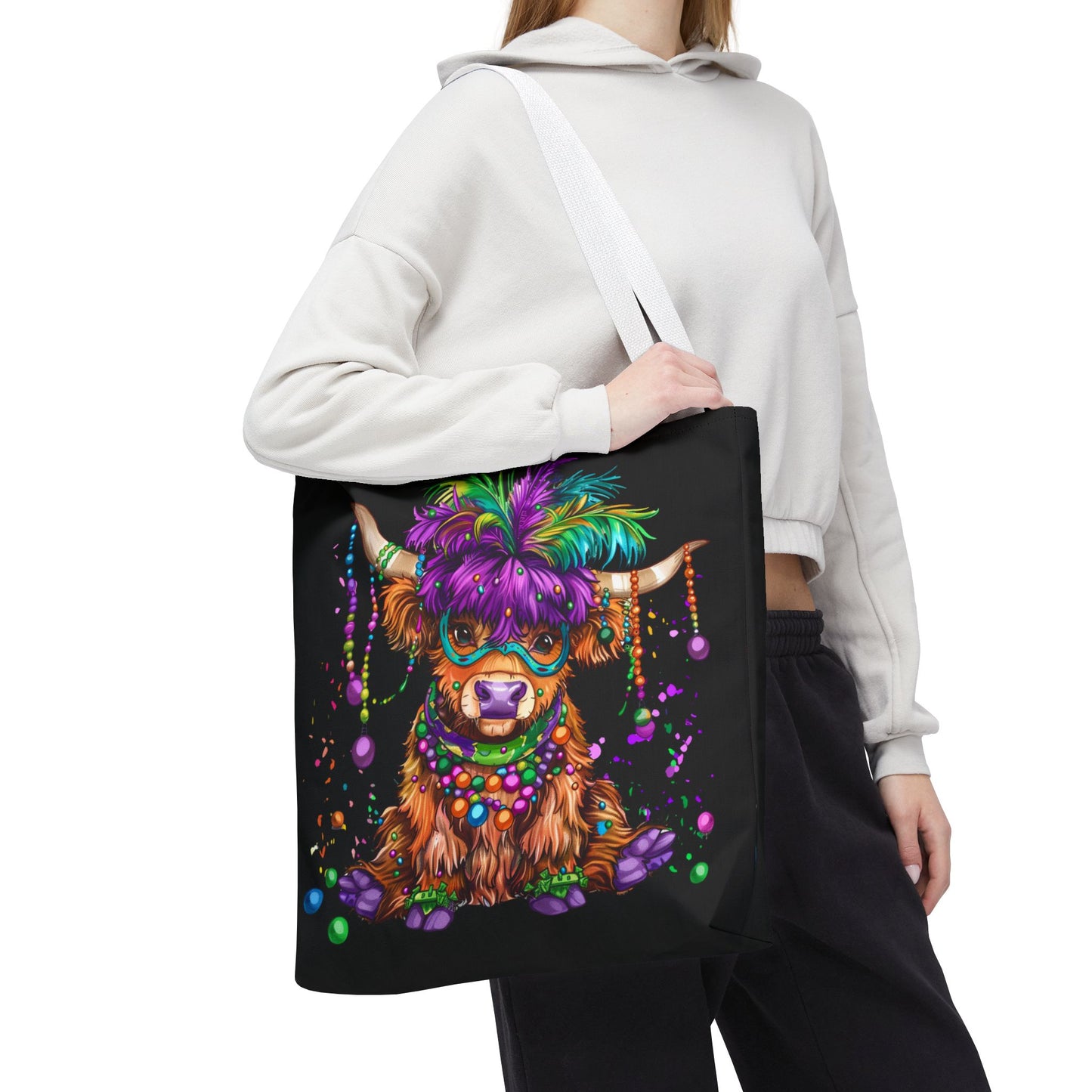 Mardi Gras Highland Cow Tote