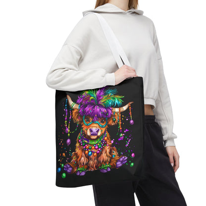 Mardi Gras Highland Cow Tote