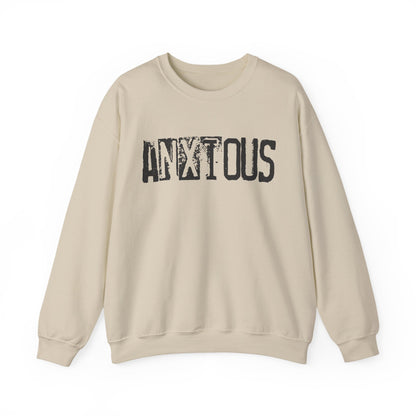 Anxious Graphic Sweatshirt — Distressed Text Crewneck for Anxious Vibes