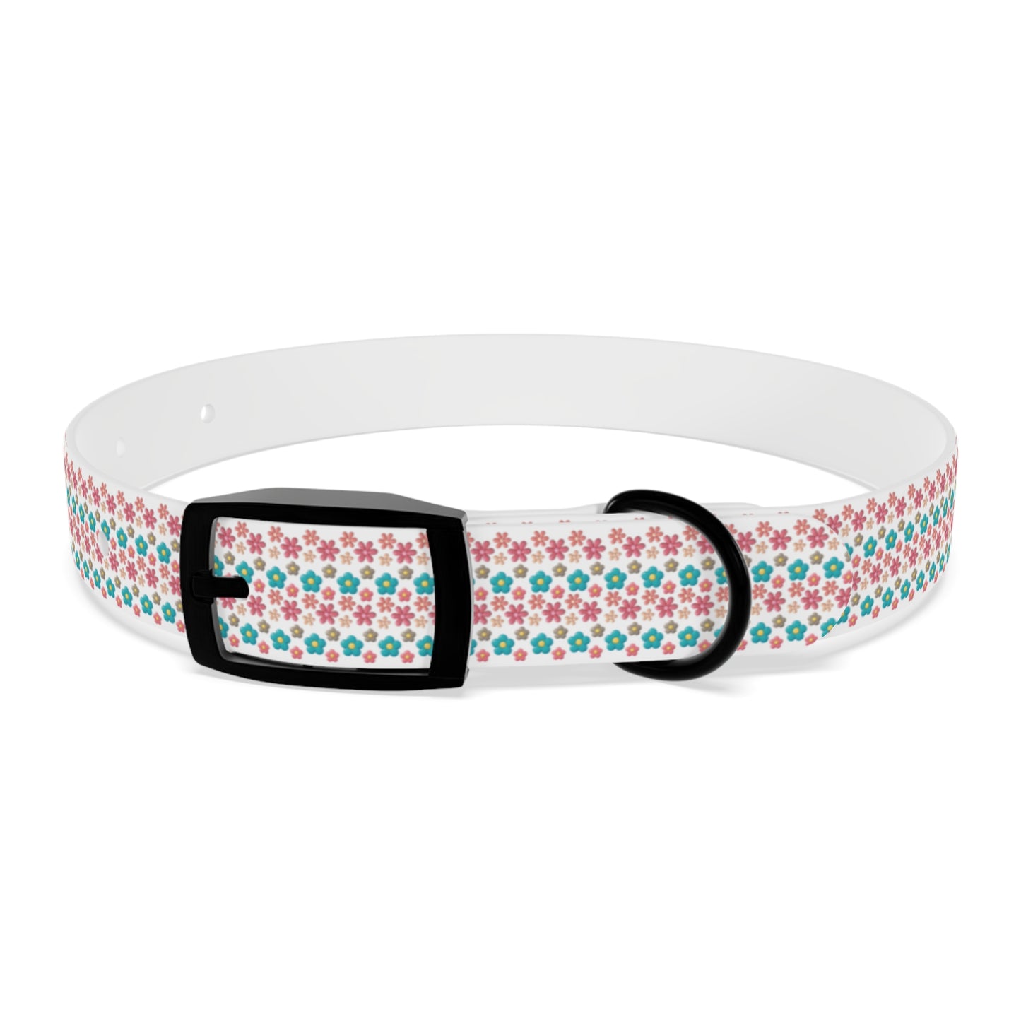 Personalized 3D Floral Dog Collar — Custom Name & Phone Number, Pink Teal Paw-Print Pattern