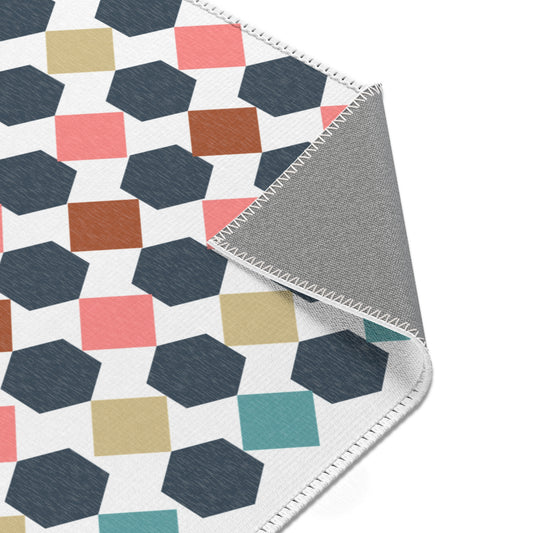 Hex Pattern Rug Geometric Pattern Area Rug, Modern Home Decor, Boho Living Room, Cozy Bedroom Accents, Unique Gift for Housewarming
