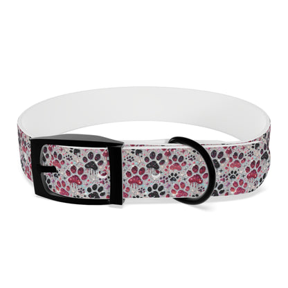 Personalized Paw Print Dog Collar — Custom Name & Phone Number, Cute Pink Gray Pet Collar