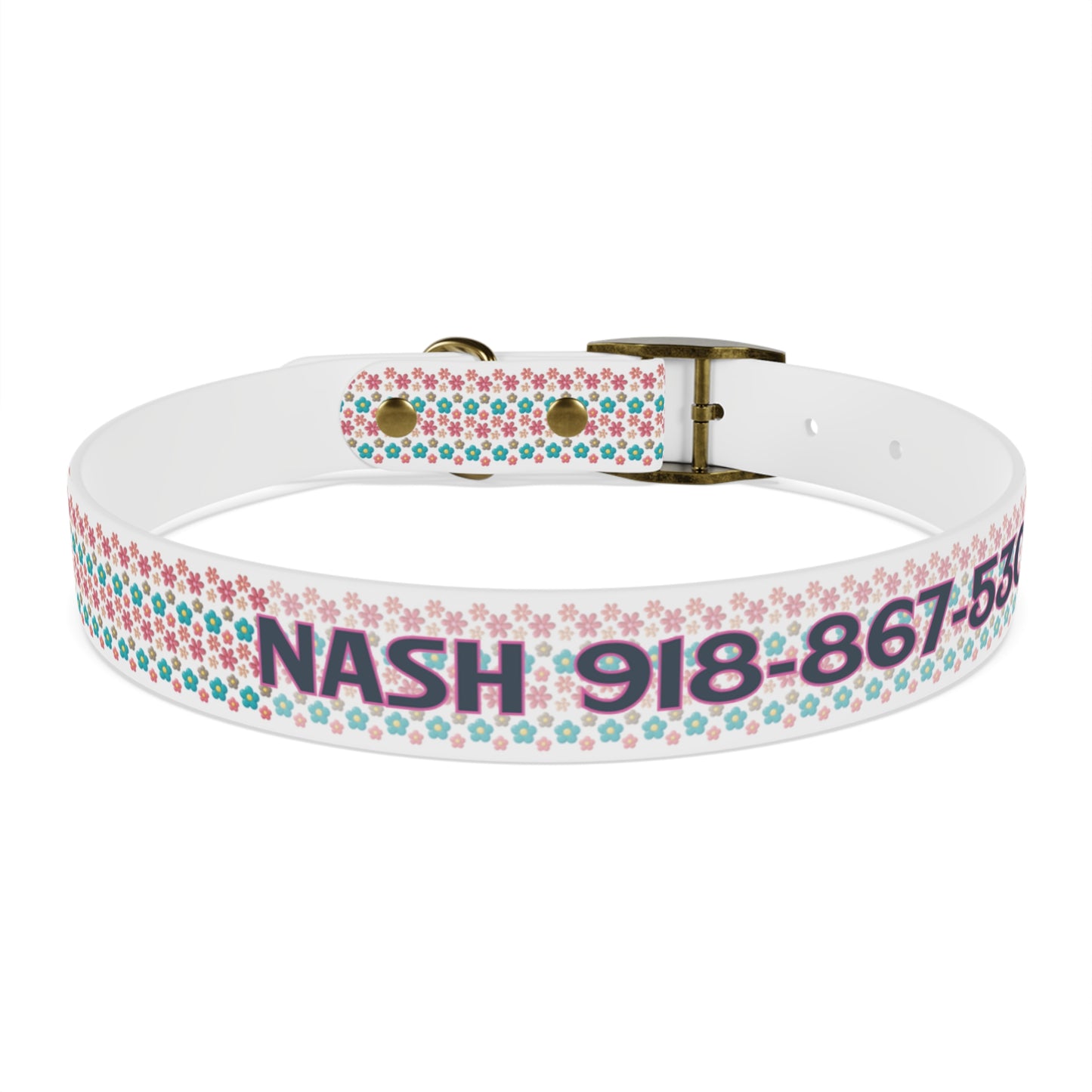 Personalized 3D Floral Dog Collar — Custom Name & Phone Number, Pink Teal Paw-Print Pattern