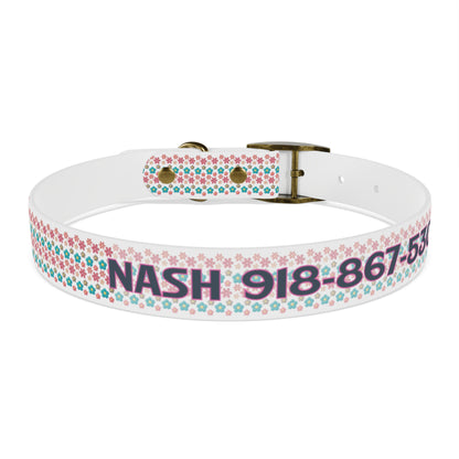 Personalized 3D Floral Dog Collar — Custom Name & Phone Number, Pink Teal Paw-Print Pattern