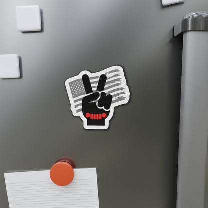 Jeep Wave Peace Sign Patriotic Peace Sign Die-Cut Magnet - USA Flag Gift, Home Decor, Independence Day, Political Support, Fridge Magnet