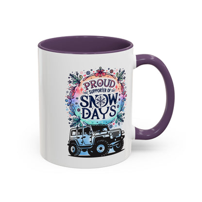 JEEP Coffee Mug Proud Supporter of Snow Days Jeep Coffee Mug, Accent Mug for Jeep Lovers, Winter Beverage Cup, Holiday Gift Idea, Fun Travel Mug