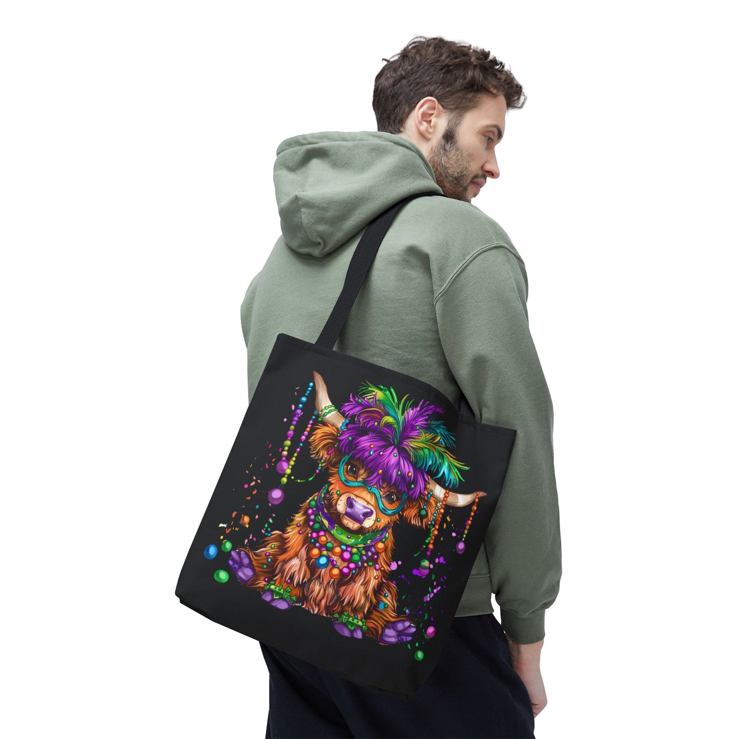 Mardi Gras Highland Cow Tote