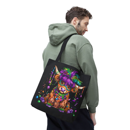 Mardi Gras Highland Cow Tote