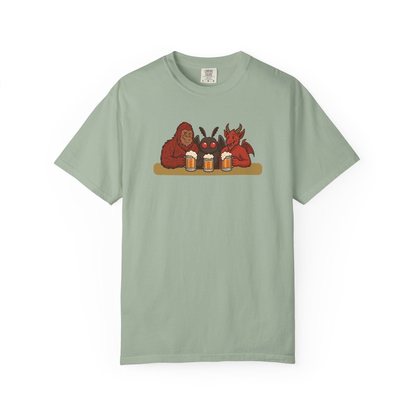 Bigfoot, Mothman and Jersey Devil Drinking Beer Comfort Colors T-Shirt
