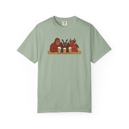 Bigfoot, Mothman and Jersey Devil Drinking Beer Comfort Colors T-Shirt