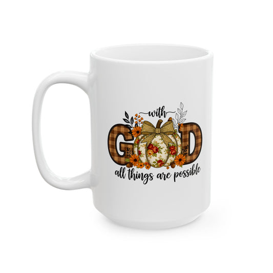 All Things are Possible Plaid Pumpkin 15oz  Ceramic Mug  Coffee Cup