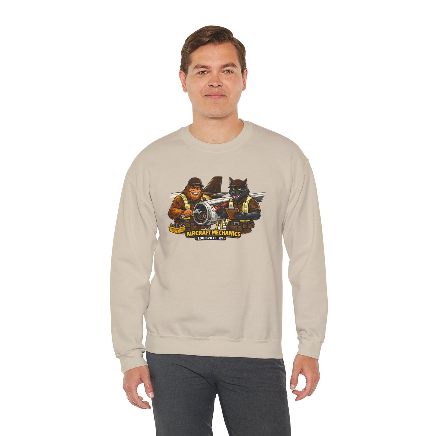 Aircraft Mechanics Crewneck Sweatshirt — Vintage Plane Techs Graphic