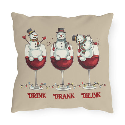 Drink Drank Drunk Snowmen Indoor - Outdoor Pillow — Funny Christmas Wine Patio Decor