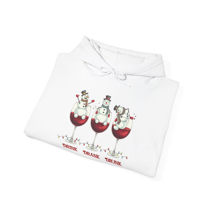 Wine Snowmen Hoodie - "Drink, Drank, Drunk" Holiday Sweatshirt