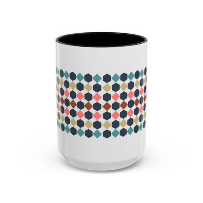 Hex Style Accent 11oz and 15oz Coffee Mug Geometric Pattern Ceramic Cup Gift for Coffee Lovers, Home Decor, Office Mug, Unique Kitchenware