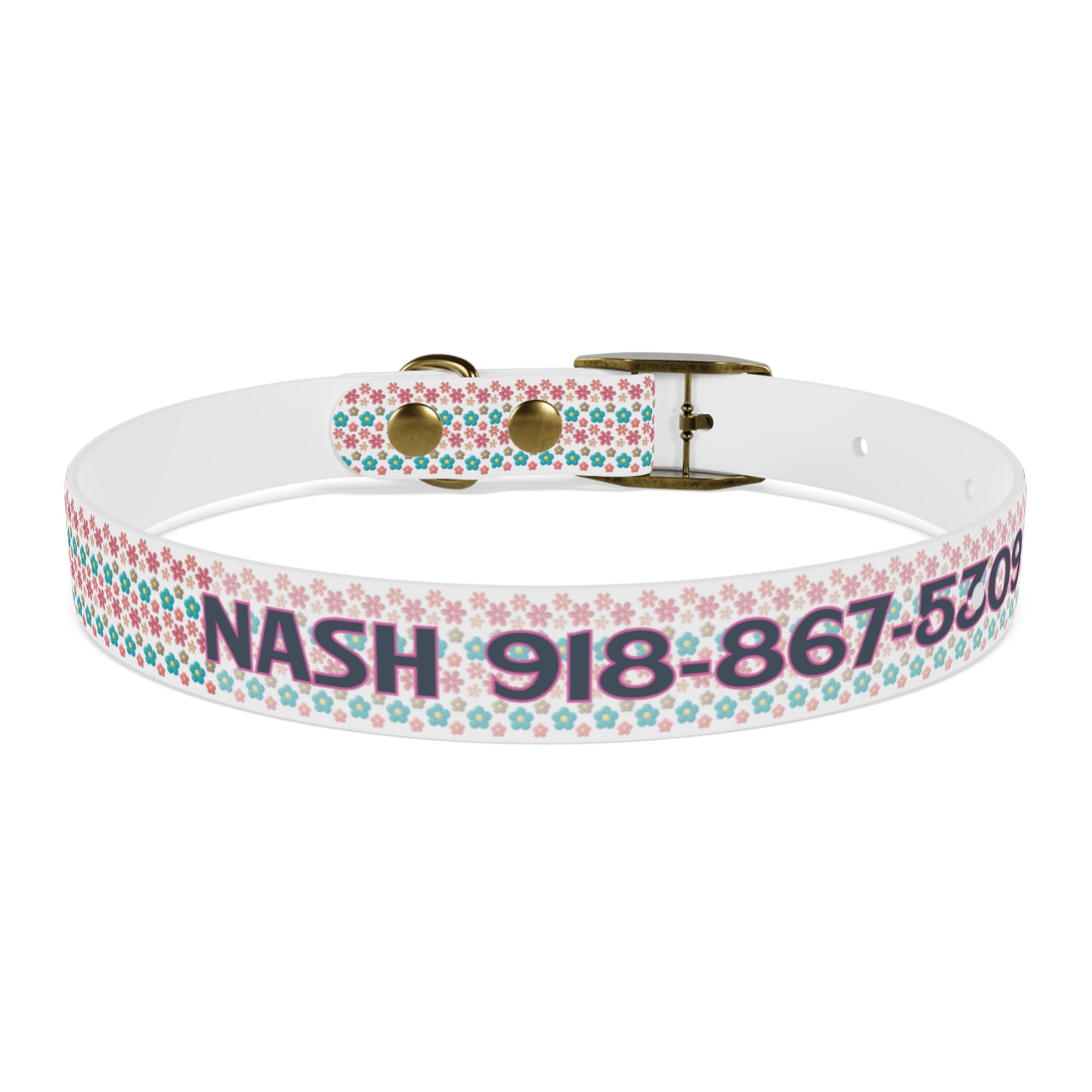 Personalized 3D Floral Dog Collar — Custom Name & Phone Number, Pink Teal Paw-Print Pattern