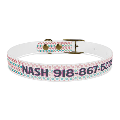 Personalized 3D Floral Dog Collar — Custom Name & Phone Number, Pink Teal Paw-Print Pattern