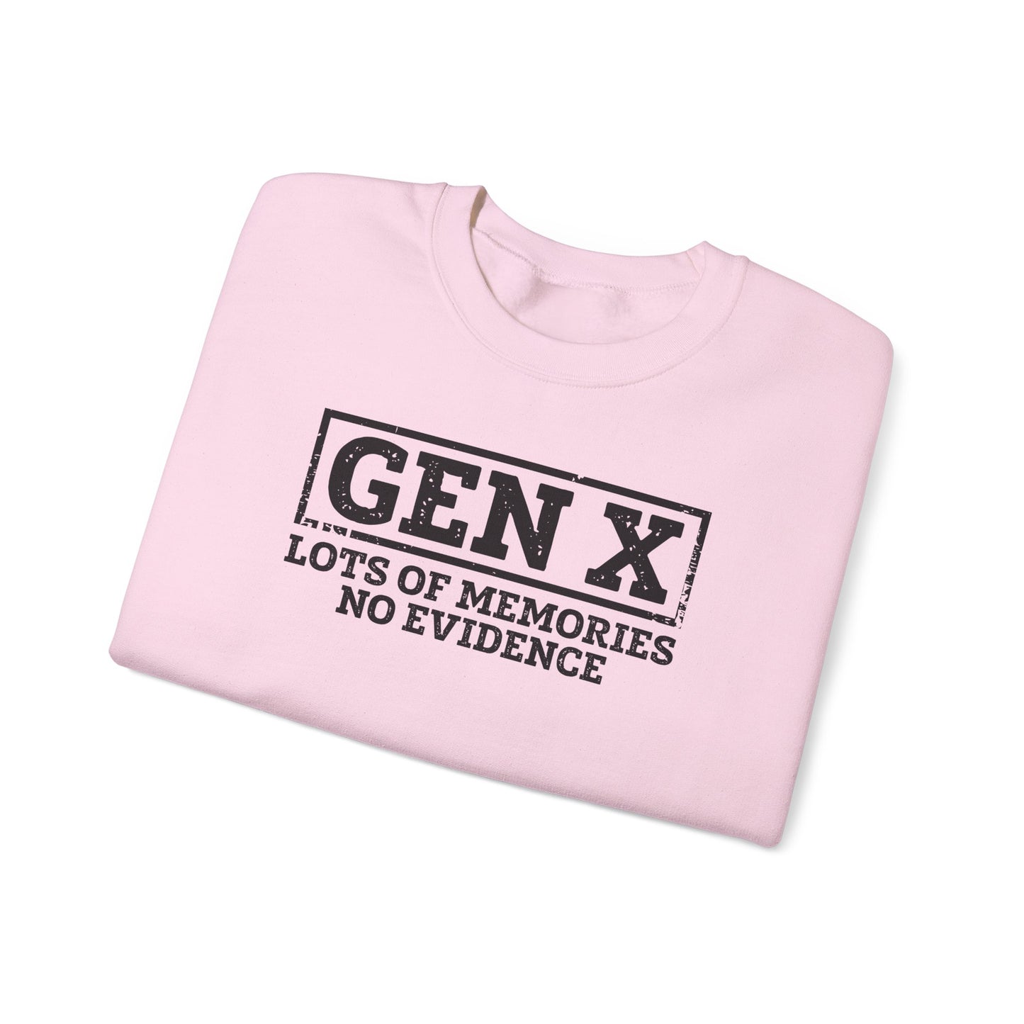 Gen X Crewneck Sweatshirt - "Lots of Memories, No Evidence" Vintage Retro Tee for 40s-50s
