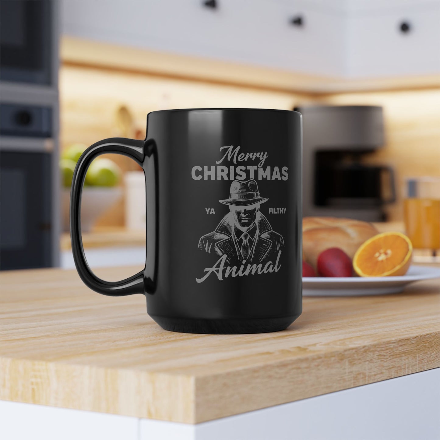 Merry Christmas Ya Filthy Animal Black Coffee Mug 15oz