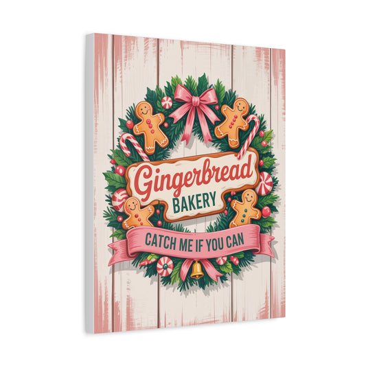 Gingerbread Bakery Holiday Canvas - "Catch Me If You Can" Christmas Wall Art