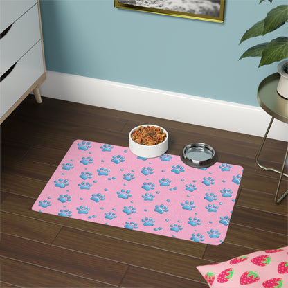 Pink Paw Print Pet Food Mat (12x18) — Non-Slip Feeding Placemat for Dogs & Cats
