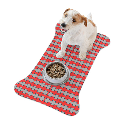 Highland Red Pattern Pet Feeding Mat — Non-Slip Bone-Shaped Placemat for Dogs & Cats