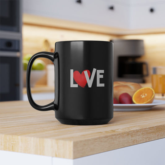 The LOVE Mug 15oz Ceramic Black Mug with Glossy Finish