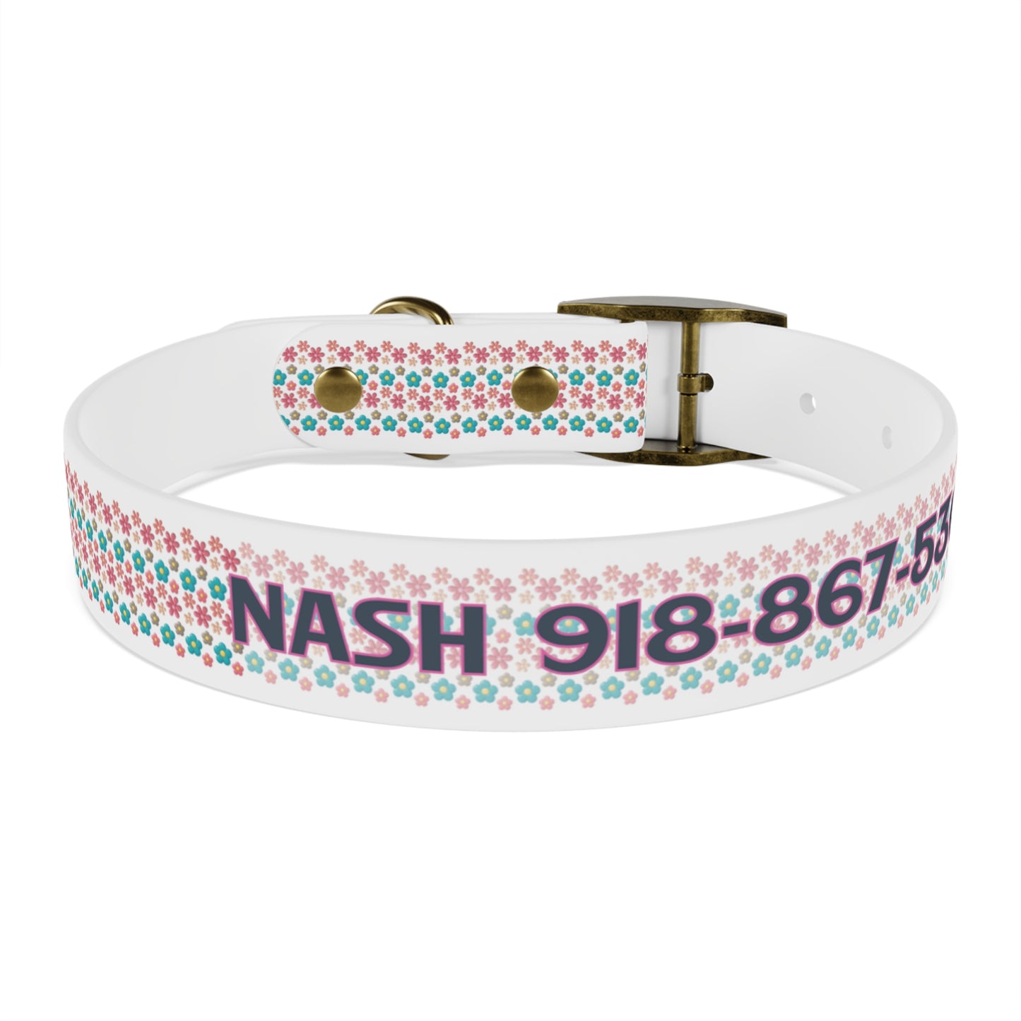 Personalized 3D Floral Dog Collar — Custom Name & Phone Number, Pink Teal Paw-Print Pattern