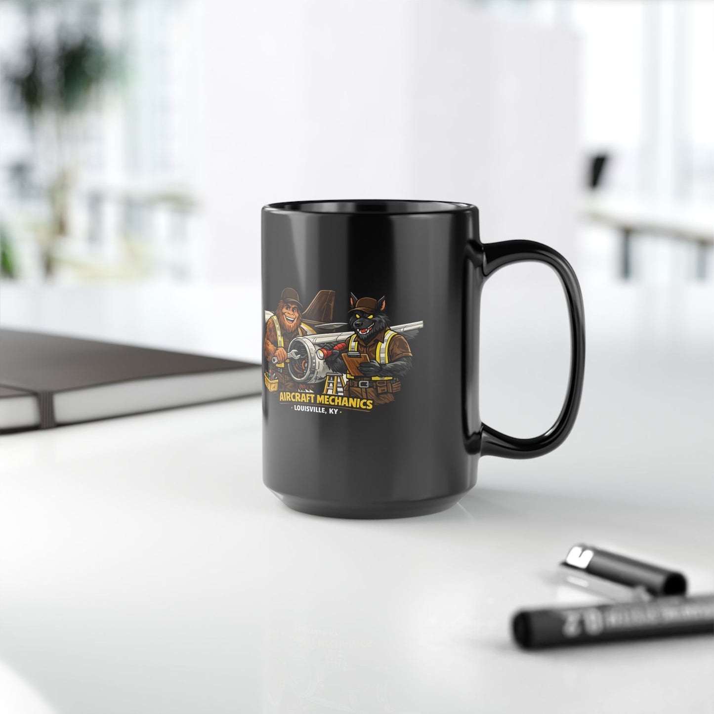 Aircraft Mechanics 15OZ Black Mug — Vintage Plane Crew Coffee Cup