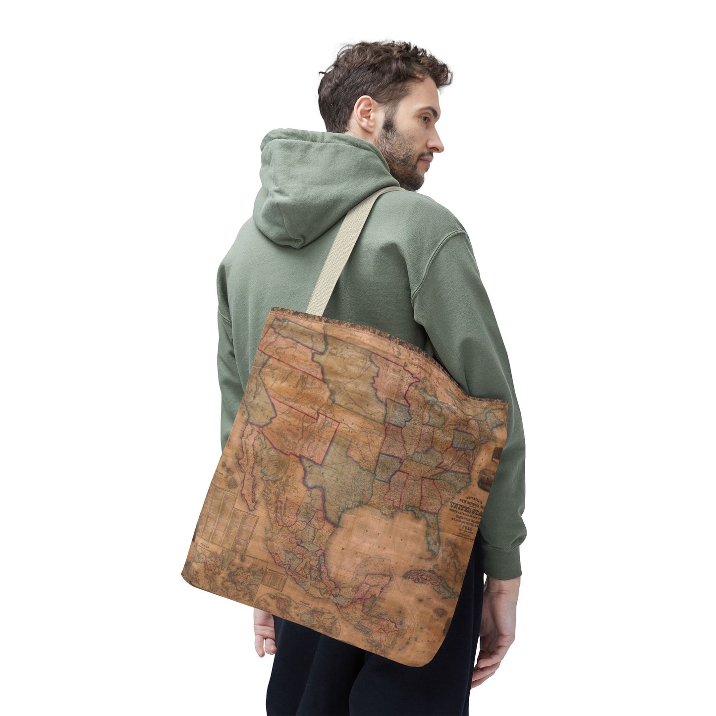 Vintage United States Map Tote Bag  Distressed Antique World Map All-Over Print Tote