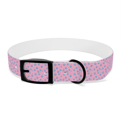 Pink Floral Paw Print Dog Collar — Cute Small Dog Collar for Puppies & Adults