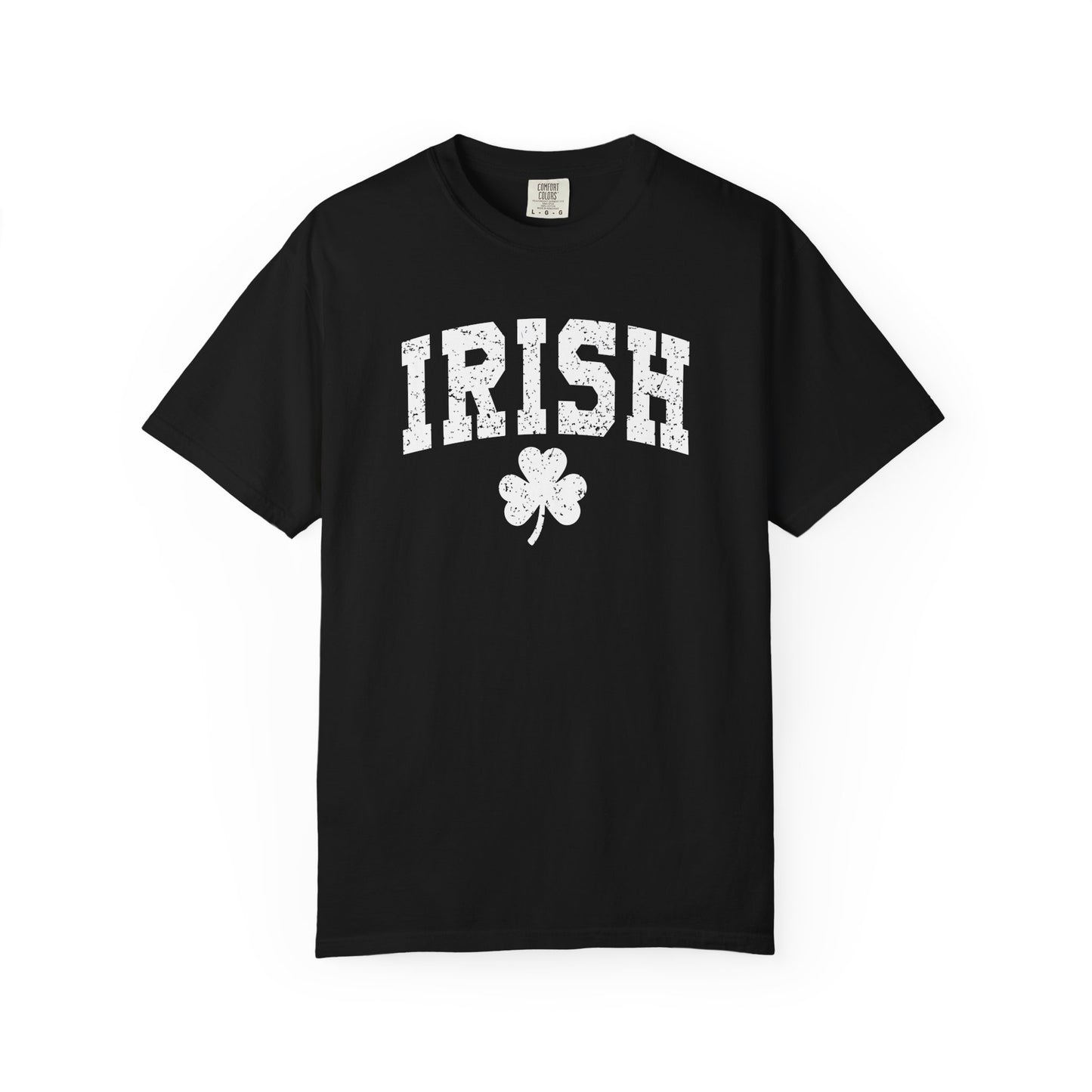 Irish Shamrock T-Shirt — Vintage Green 'IRISH' College Tee for St. Patrick's Day