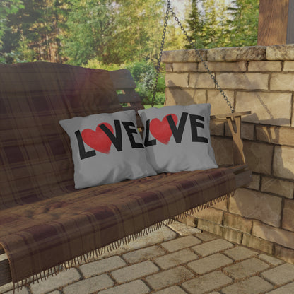 LOVE Heart Outdoor Pillow — Grey Patio Accent Cushion