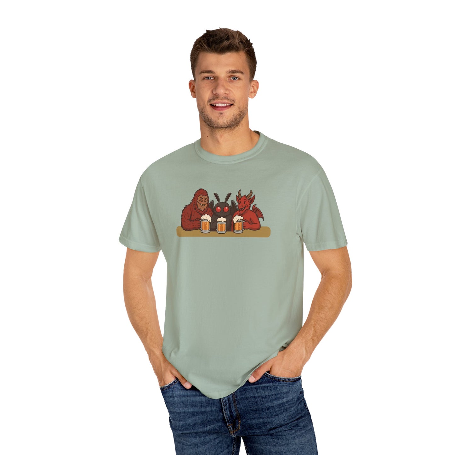 Bigfoot, Mothman and Jersey Devil Drinking Beer Comfort Colors T-Shirt