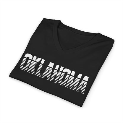 Oklahoma Striped Retro V-Neck Tee — State Pride Graphic Shirt