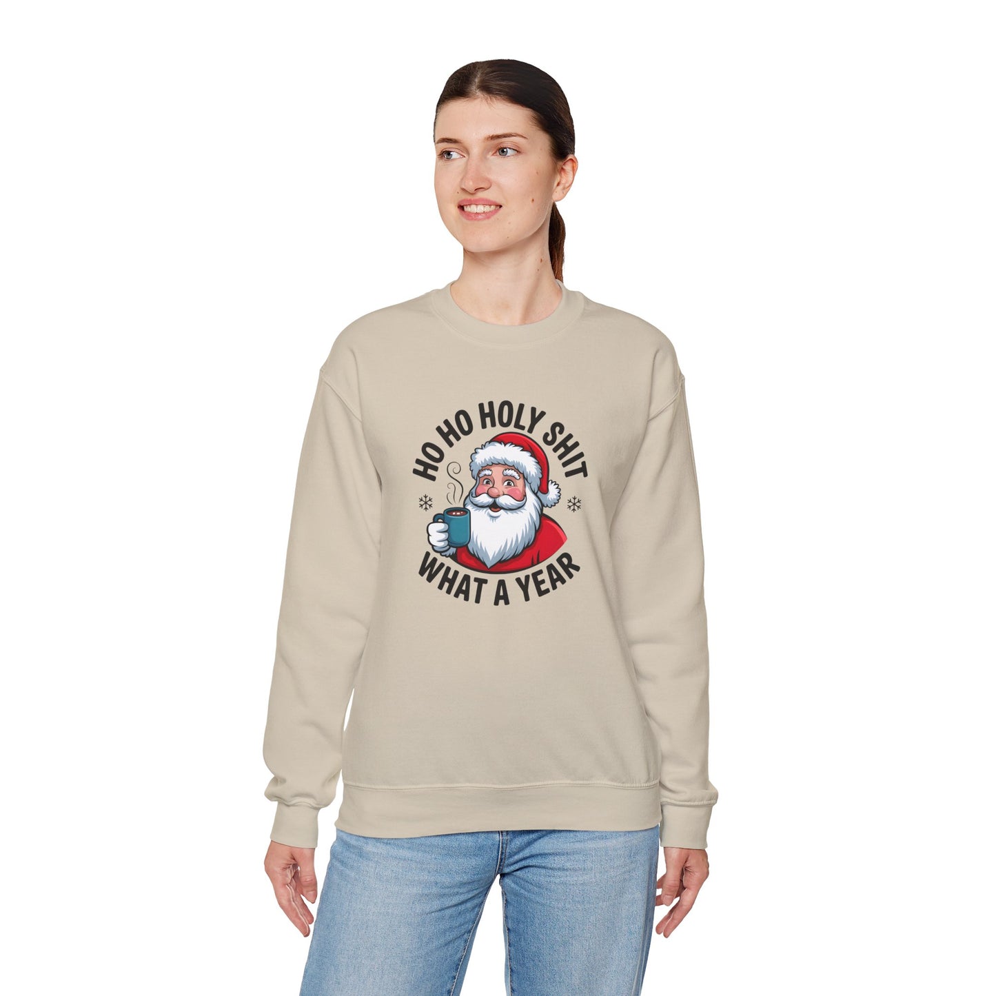 Holiday Sweatshirt — "Ho Ho Holy Shit, What a Year" Santa Crewneck