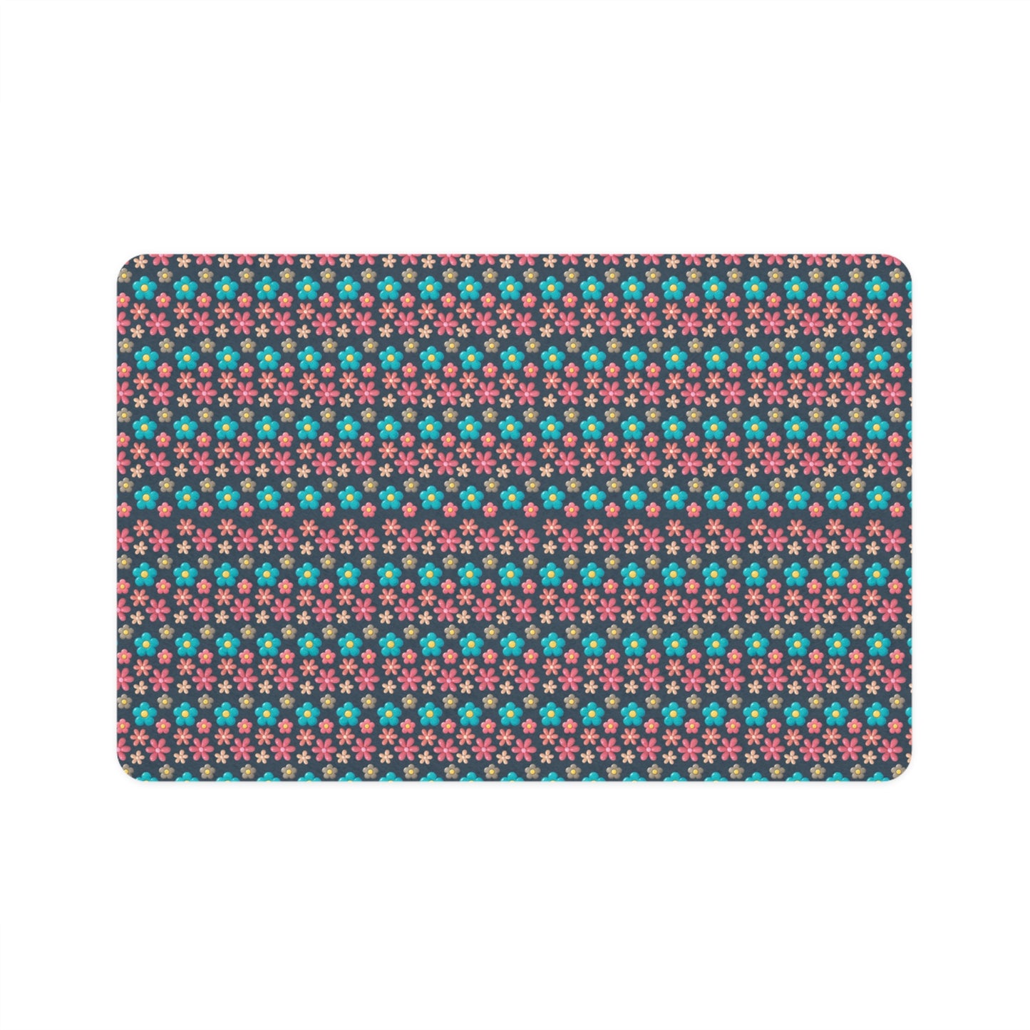 Floral Paw Print Pet Food Mat (12 x 18) - Non-Slip Dining Placemat for Cats & Dogs