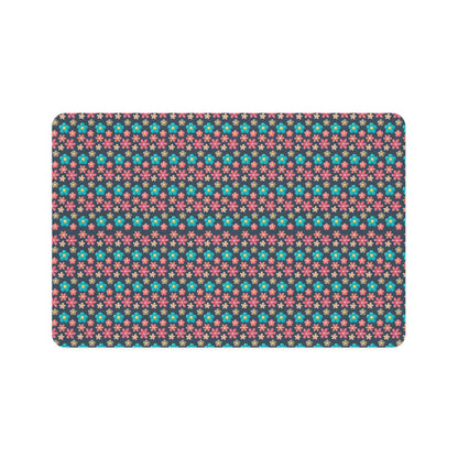 Floral Paw Print Pet Food Mat (12 x 18) - Non-Slip Dining Placemat for Cats & Dogs