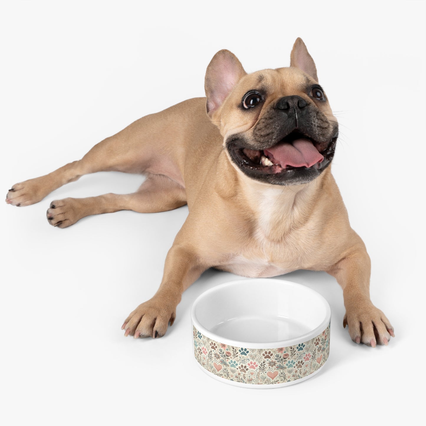 Pastel Paw Print Ceramic Dog & Cat Food Bowl