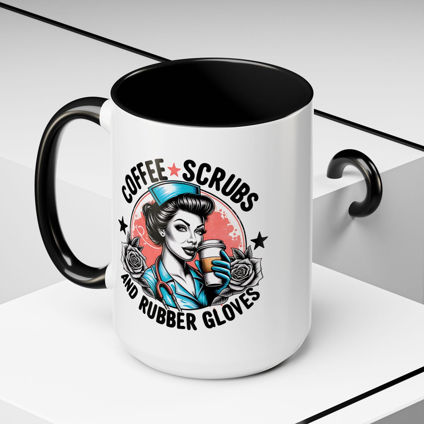 Coffee Scrubs and Rubber Gloves Coffee Lover's Accent Mug: Perfect for Nurses, Gifts for Healthcare Workers, Funny Medical Gifts, Kitchen Decor, Unique Coffee Mugs