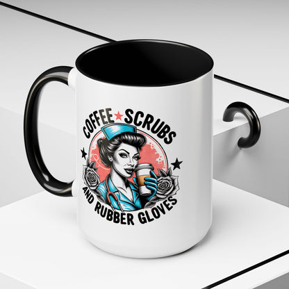 Coffee Scrubs and Rubber Gloves Coffee Lover's Accent Mug: Perfect for Nurses, Gifts for Healthcare Workers, Funny Medical Gifts, Kitchen Decor, Unique Coffee Mugs