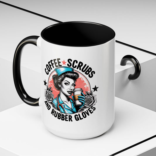 Coffee Scrubs and Rubber Gloves Coffee Lover's Accent Mug: Perfect for Nurses, Gifts for Healthcare Workers, Funny Medical Gifts, Kitchen Decor, Unique Coffee Mugs