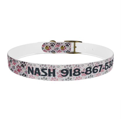 Personalized Paw Print Dog Collar — Custom Name & Phone Number, Cute Pink Gray Pet Collar