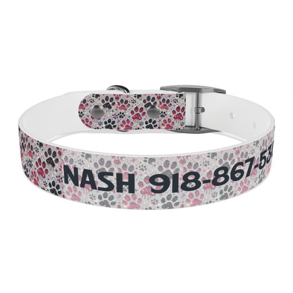 Personalized Paw Print Dog Collar — Custom Name & Phone Number, Cute Pink Gray Pet Collar