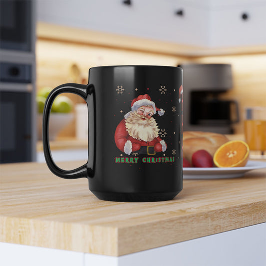 Merry Christmas Santa 15oz Black Mug - HO HO HO Design for Christmas Cheer